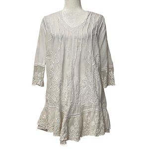 Gretty Zueger Women's Tunic Dress White Boho Lace 3/4 Sleeve Size M